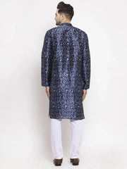 Men Navy Blue & White Printed Kurta Only ( KO 624 Blue )-KO-624