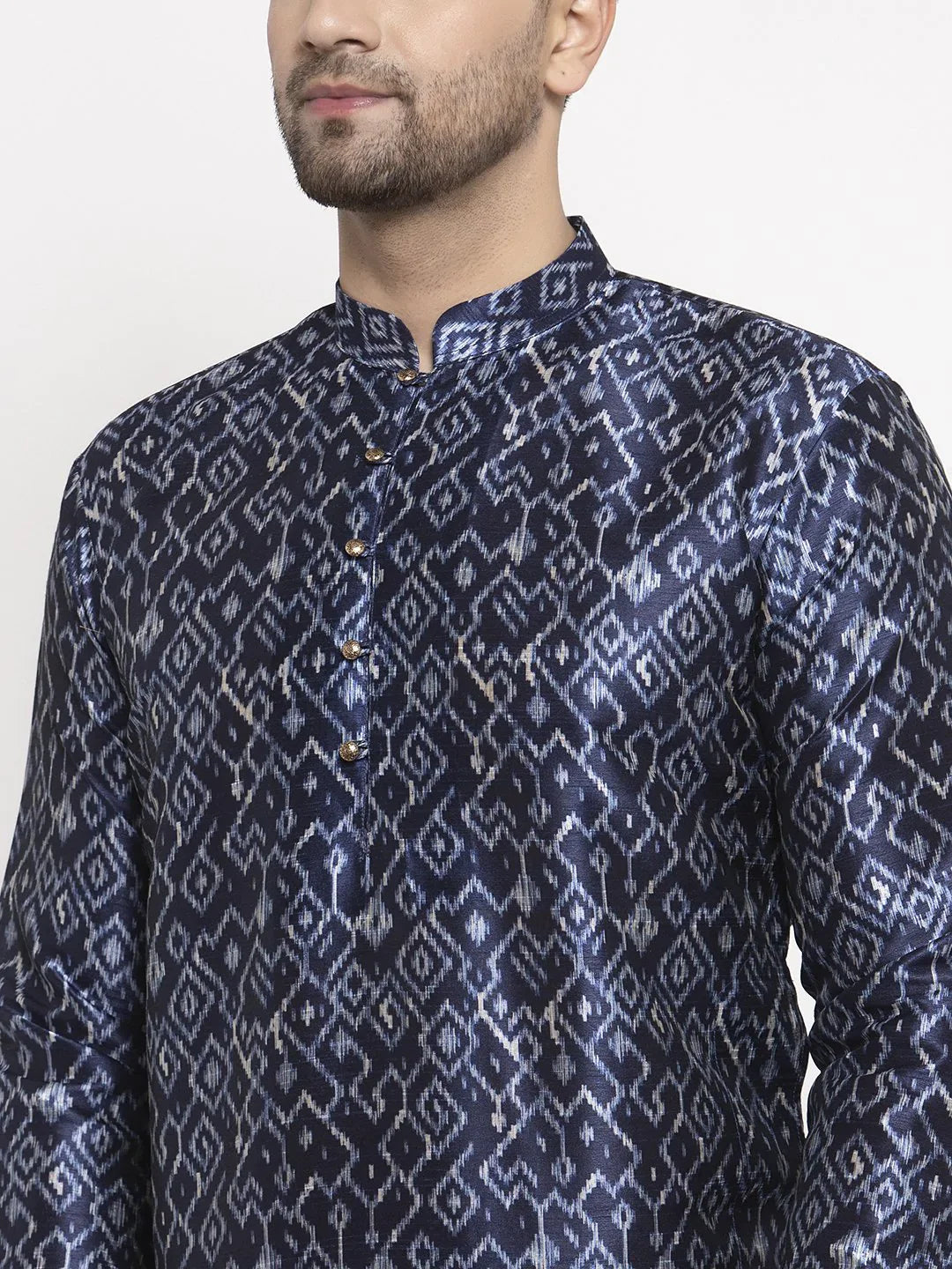 Navy & White Printed Mens Kurta | Modern Indian Kurta for Men
