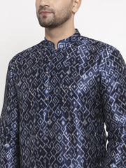 Men Navy Blue & White Printed Kurta Only ( KO 624 Blue )-KO-624