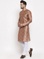 Men Golden Printed Kurta with Pyjamas ( JOKP 624 Golden )-JOKP-624