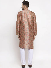 Men Golden Printed Kurta with Pyjamas ( JOKP 624 Golden )-JOKP-624