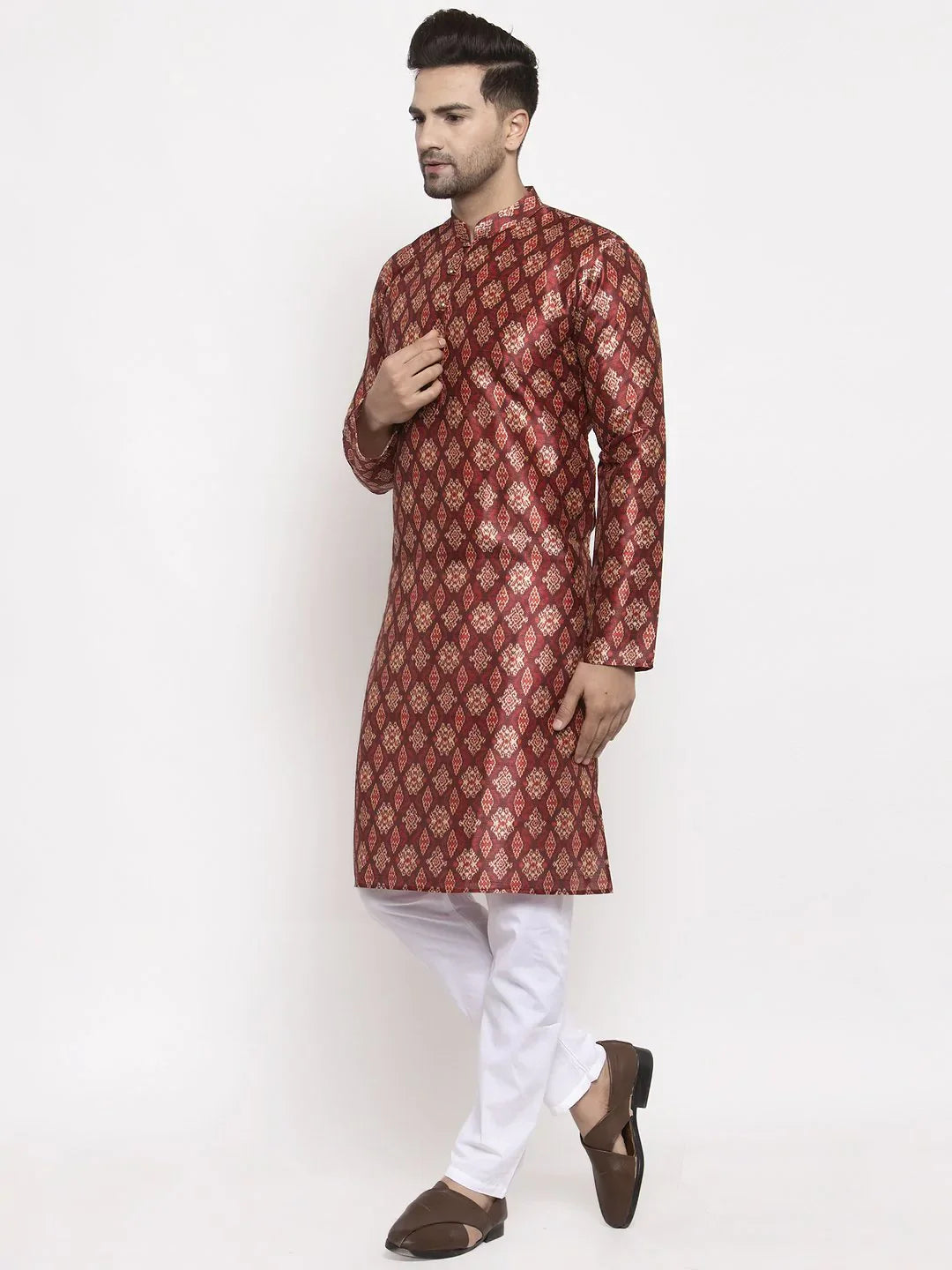Maroon Printed Mens Kurta Only | Wedding Kurta for Men
