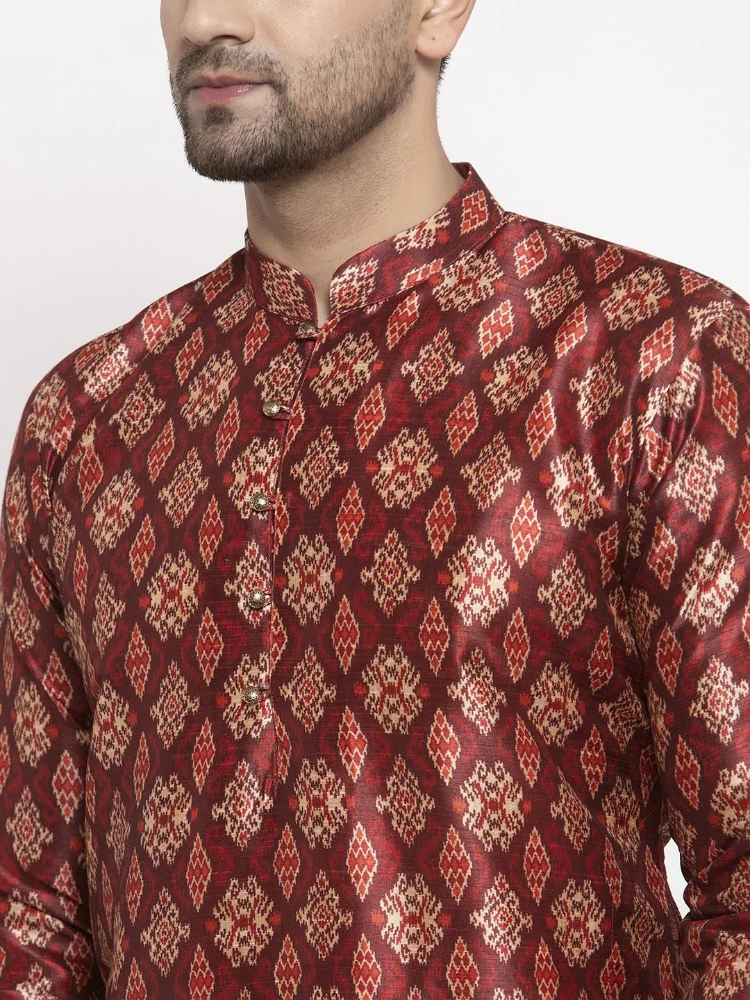 Maroon Printed Mens Kurta Only | Wedding Kurta for Men