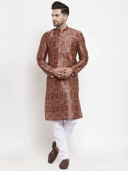 Men Multi-colour Printed Kurta with Pyjamas ( JOKP 624 Multi-Black )-JOKP-624