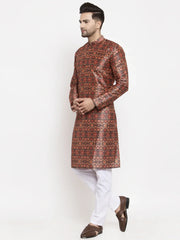 Men Multi-colour Printed Kurta with Pyjamas ( JOKP 624 Multi-Black )-JOKP-624