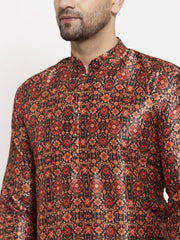 Men Multi-colour Printed Kurta Only ( KO 624 Multi-Black )-KO-624