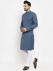 Men Blue Self Design Kurta with Pyjamas ( JOKP 625 Blue )-JOKP-625