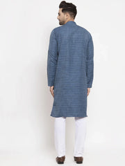 Men Blue Self Design Kurta with Pyjamas ( JOKP 625 Blue )-JOKP-625