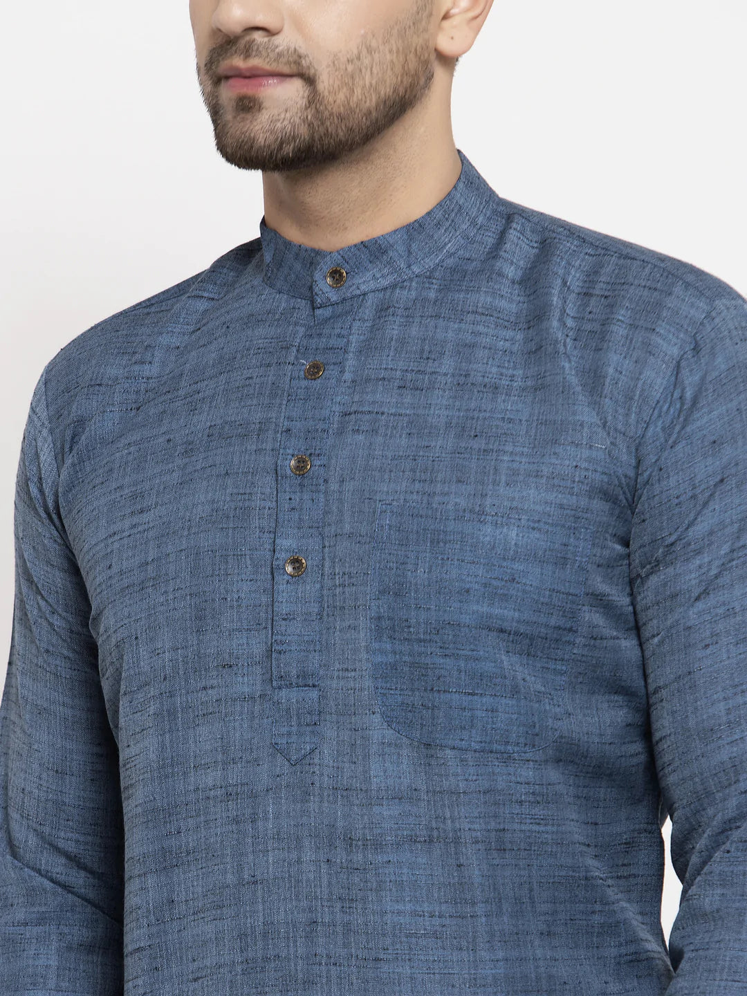 Blue Self Design Mens Kurta Pajama Set - Cotton Kurta Pajama