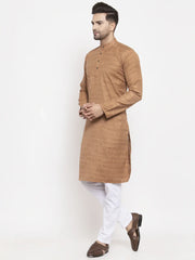 Men Brown Self Design Kurta with Pyjamas ( JOKP 625 Brown )-JOKP-625