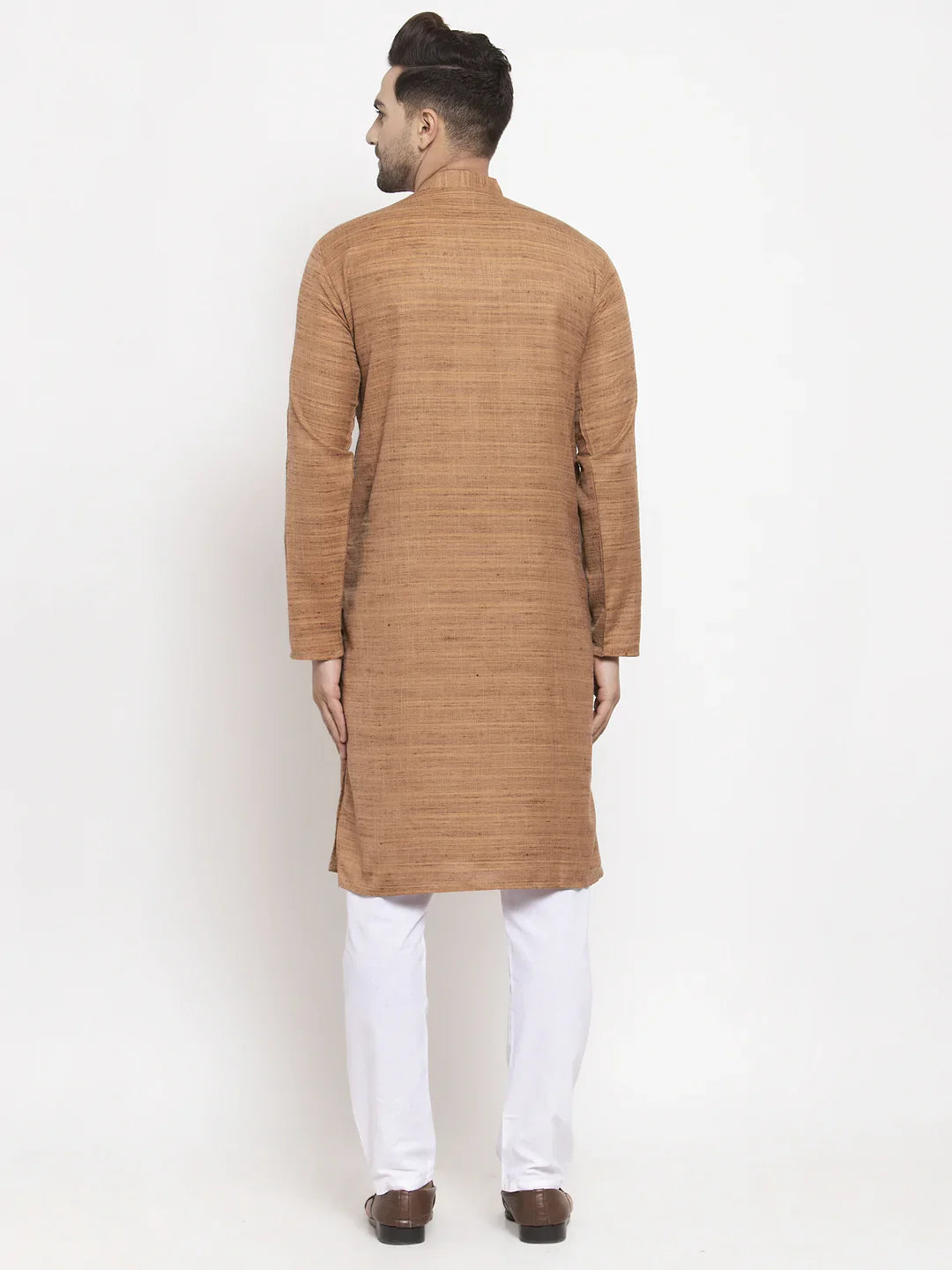 Brown Cotton Mens Kurta Pajama Set - Elegant Pathani Style