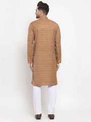 Men Brown Self Design Kurta with Pyjamas ( JOKP 625 Brown )-JOKP-625