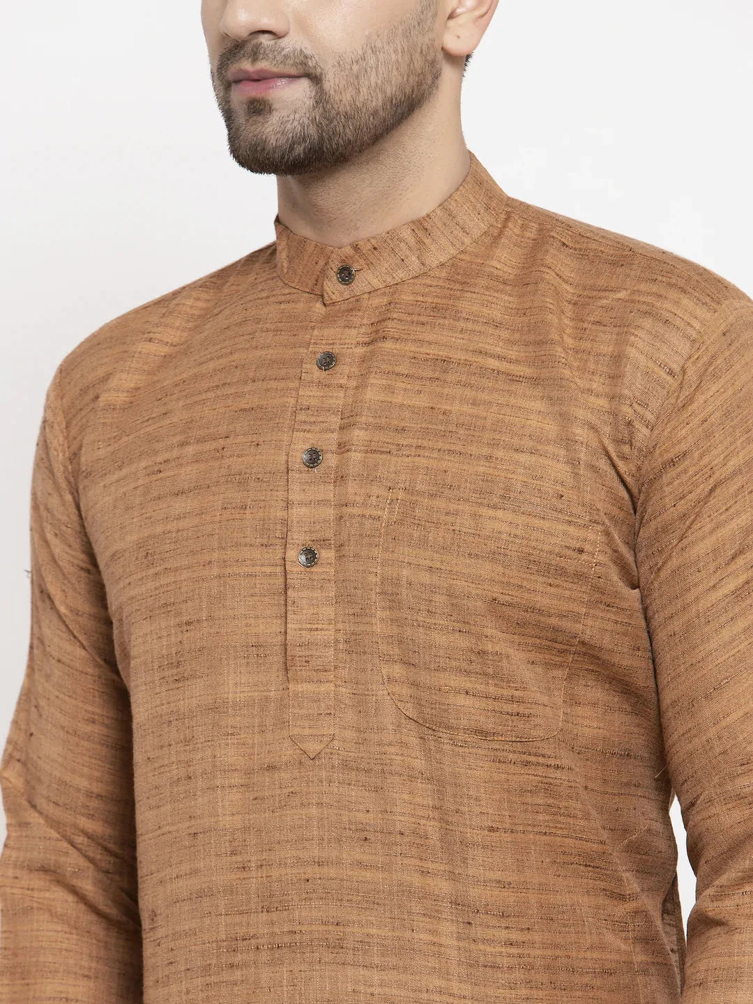 Brown Cotton Mens Kurta Pajama Set - Elegant Pathani Style