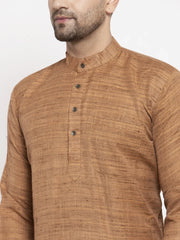 Men Brown Self Design Kurta with Pyjamas ( JOKP 625 Brown )-JOKP-625