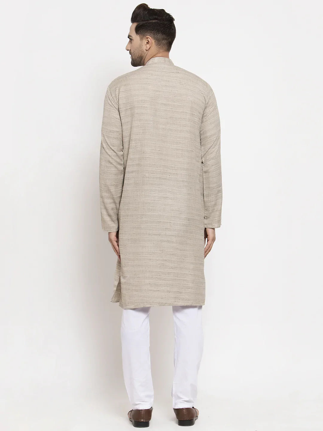 Grey Cotton Mens Kurta Pajama Set - Modern Pathani Style