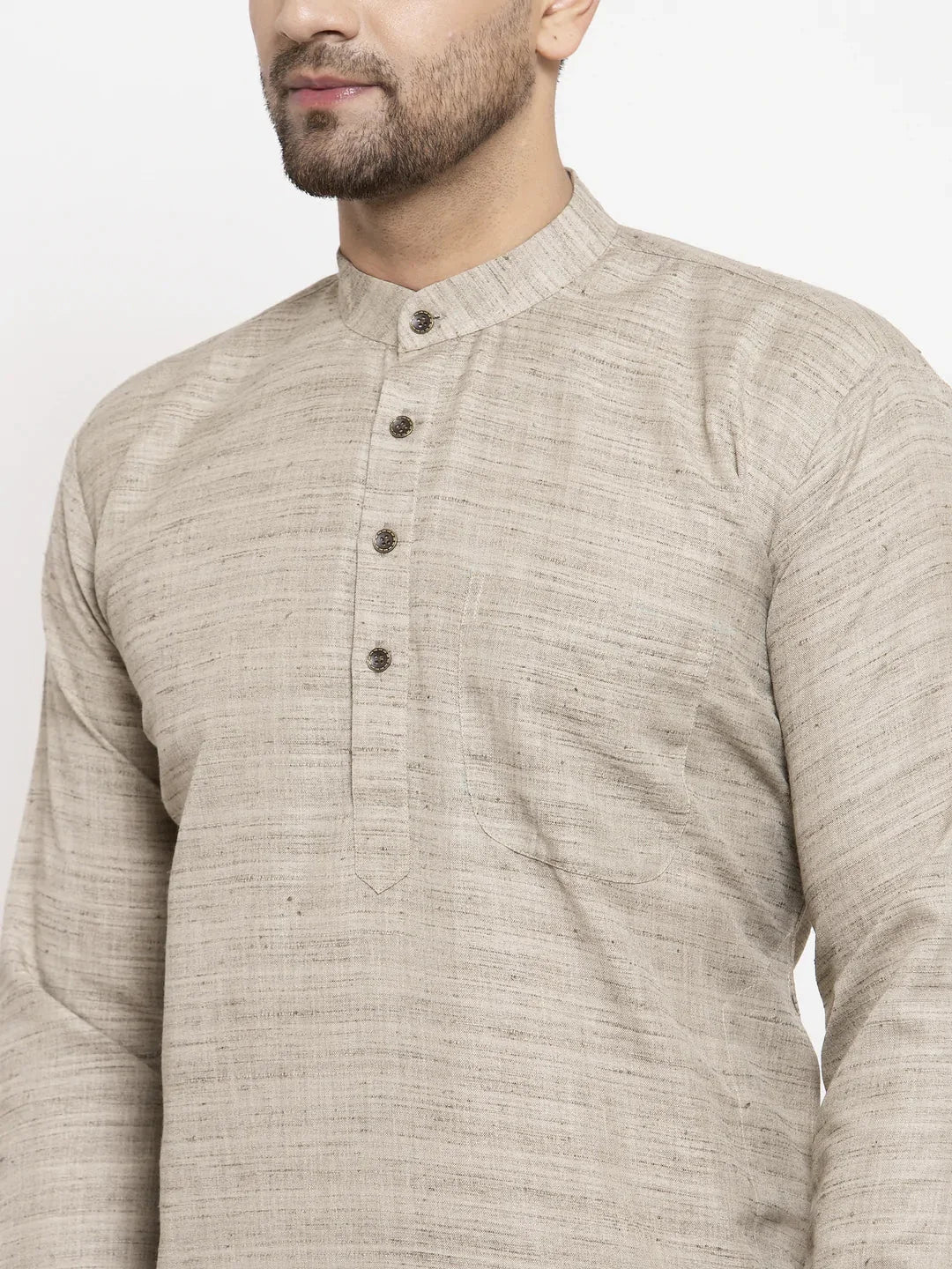 Grey Cotton Mens Kurta Pajama Set - Modern Pathani Style