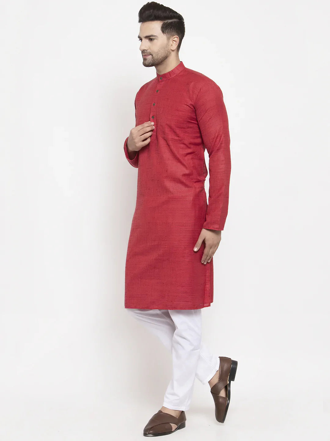 Maroon Cotton Mens Kurta Pajama Set - Premium Kurta Pajama Set