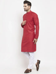 Men Maroon Self Design Kurta with Pyjamas ( JOKP 625 Maroon )-JOKP-625