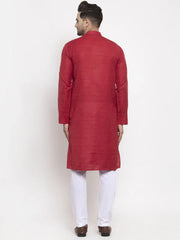 Men Maroon Self Design Kurta with Pyjamas ( JOKP 625 Maroon )-JOKP-625