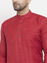 Men Maroon Self Design Kurta with Pyjamas ( JOKP 625 Maroon )-JOKP-625