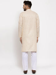 Men Cream-Coloured Printed Kurta with Pyjamas ( JOKP 627 Off-White )-JOKP-627
