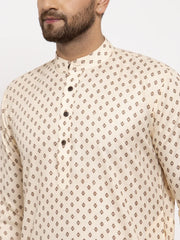 Men Cream-Coloured Printed Kurta with Pyjamas ( JOKP 627 Off-White )-JOKP-627