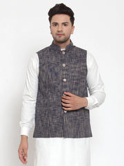 Men's Blue Woven Design Nehru- Jacket