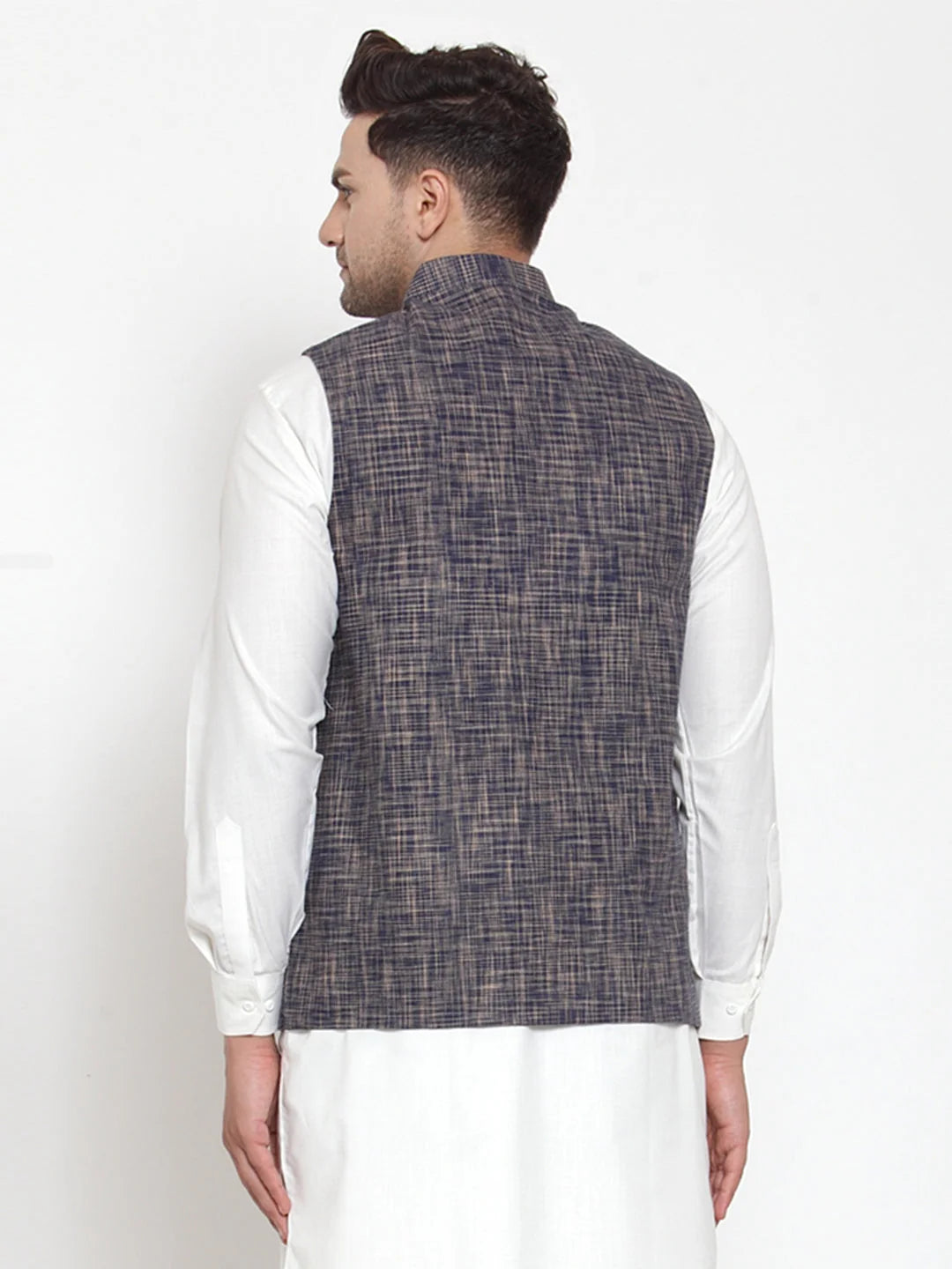 Men's Blue Nehru Jacket - Cotton Modi Jacket, Ethnic Wear