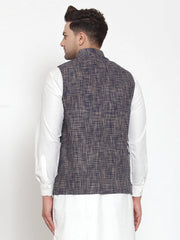 Men's Blue Woven Design Nehru- Jacket