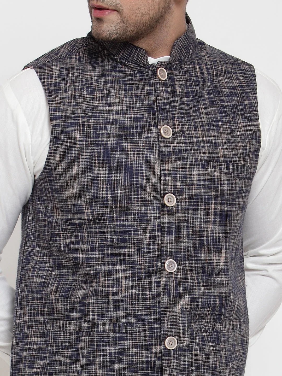 Men's Blue Nehru Jacket - Cotton Modi Jacket, Ethnic Wear