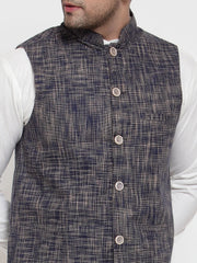 Men's Blue Woven Design Nehru- Jacket