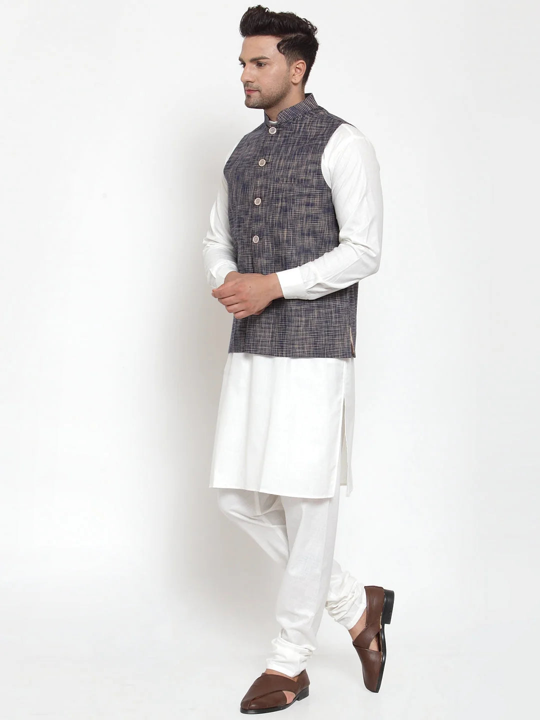 Men's Blue Nehru Jacket - Cotton Modi Jacket, Ethnic Wear