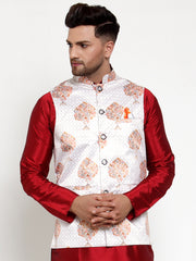 Men's White Printed Nehru Jacket