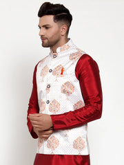 Men's White Printed Nehru Jacket
