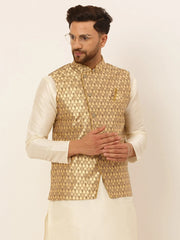 Men's Woven Design Waistcoat ( JOWC 4048Golden )-JOWC-4048