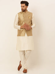 Men's Woven Design Waistcoat ( JOWC 4048Golden )-JOWC-4048