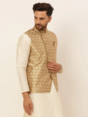 Men's Woven Design Waistcoat ( JOWC 4048Golden )-JOWC-4048