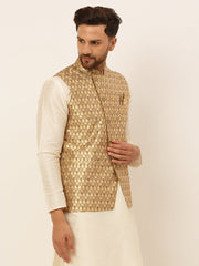 Men's Woven Design Waistcoat ( JOWC 4048Golden )-JOWC-4048