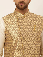 Men's Woven Design Waistcoat ( JOWC 4048Golden )-JOWC-4048