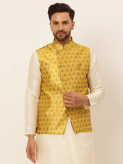 Men's Woven Design Waistcoat ( JOWC 4048Mustard )-JOWC-4048