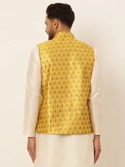 Men's Woven Design Waistcoat ( JOWC 4048Mustard )-JOWC-4048