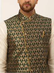 Men's Woven Design Waistcoat ( JOWC 4048Olive )-JOWC-4048