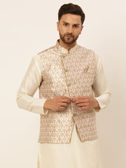 Men's Woven Design Waistcoat ( JOWC 4048Silver )-JOWC-4048