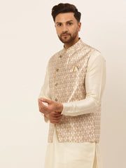 Men's Woven Design Waistcoat ( JOWC 4048Silver )-JOWC-4048