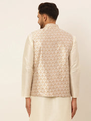 Men's Woven Design Waistcoat ( JOWC 4048Silver )-JOWC-4048