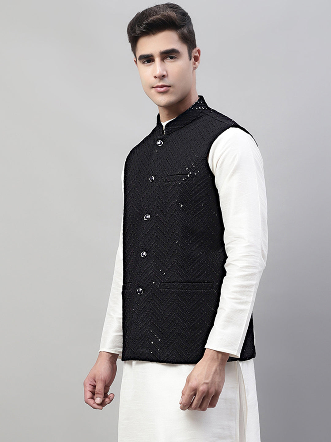 Sequined Rayon Nehru Jacket - Stylish Men's Ethnic Wear