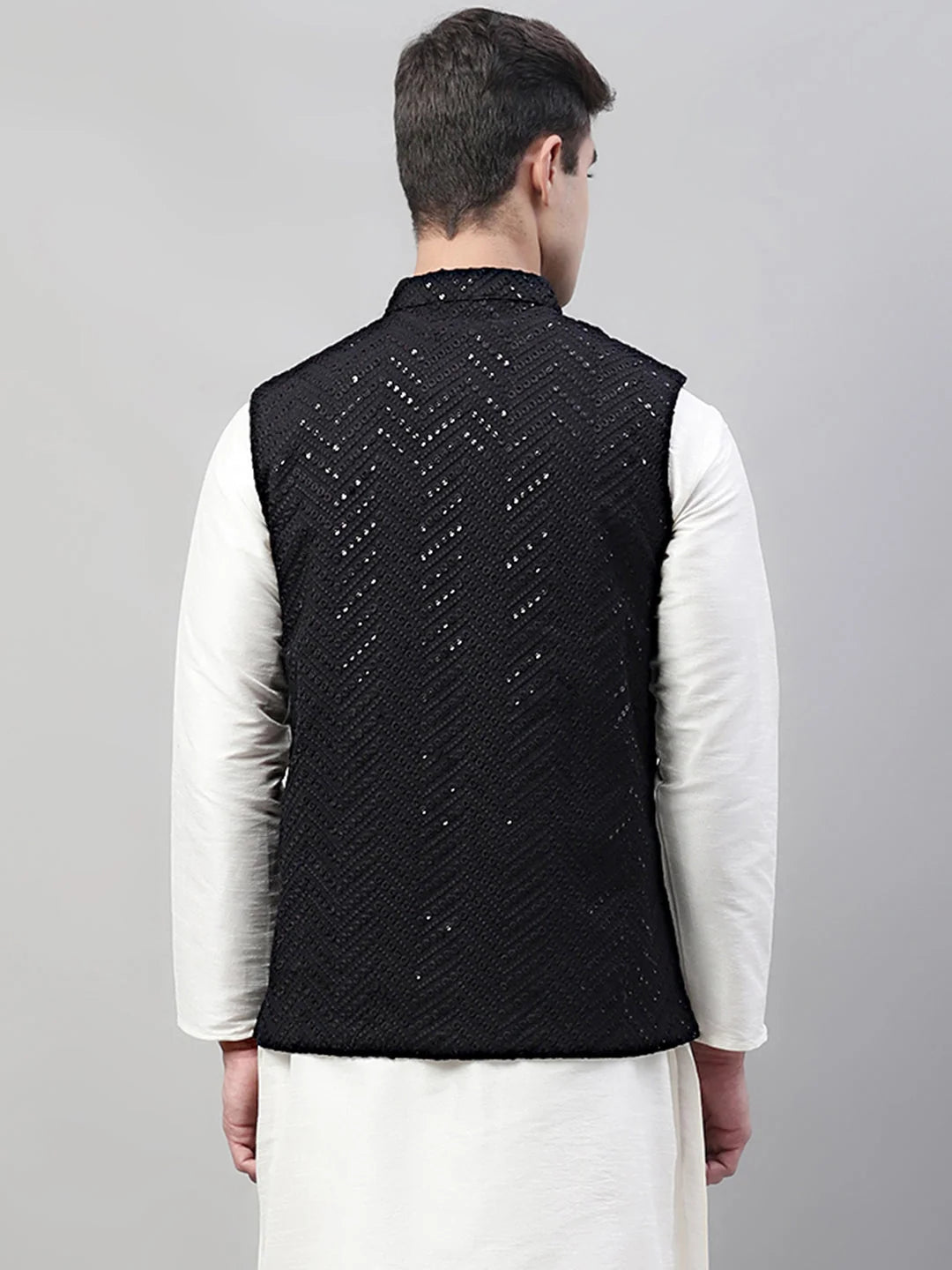 Sequined Rayon Nehru Jacket - Stylish Men's Ethnic Wear