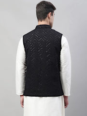 Men Sequins Embroidered Rayon Nehru Jacket-MJOWC-4075
