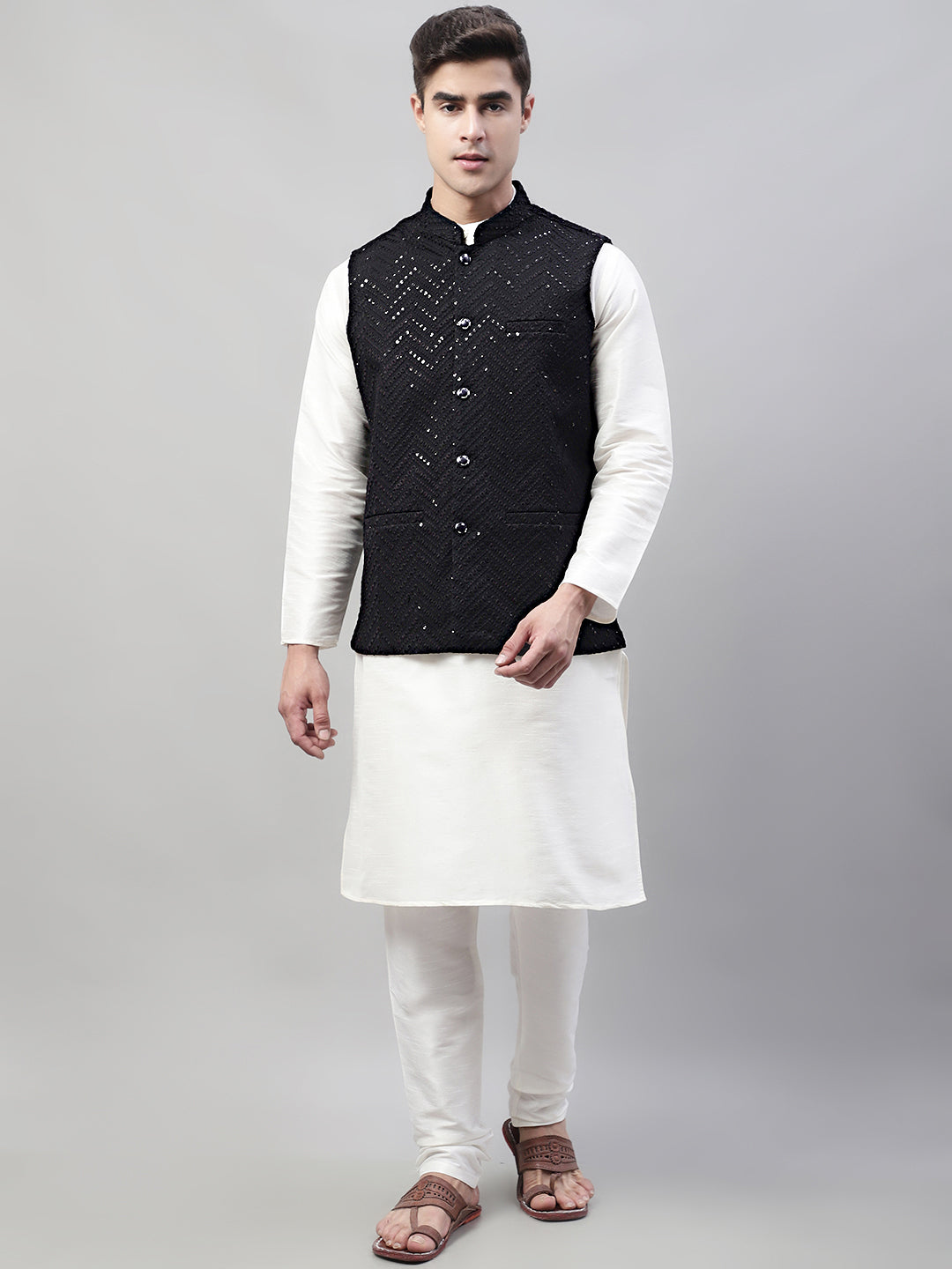 Sequined Rayon Nehru Jacket - Stylish Men's Ethnic Wear