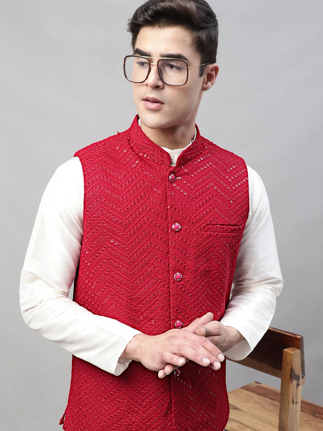 Men's Sequin Rayon Nehru Jacket - Wedding Nehru Jacket